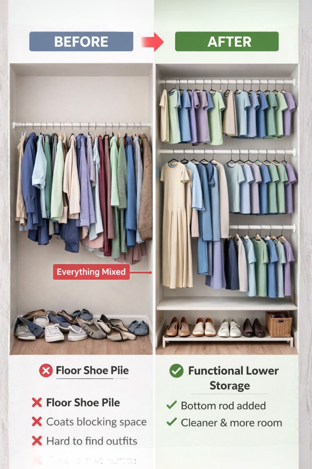 How to Organize a Small Closet with Two Hanging Rods (Without Losing ...